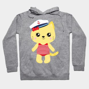 Sailor Cat, Sailor Hat, Boat Captain, Yellow Cat Hoodie